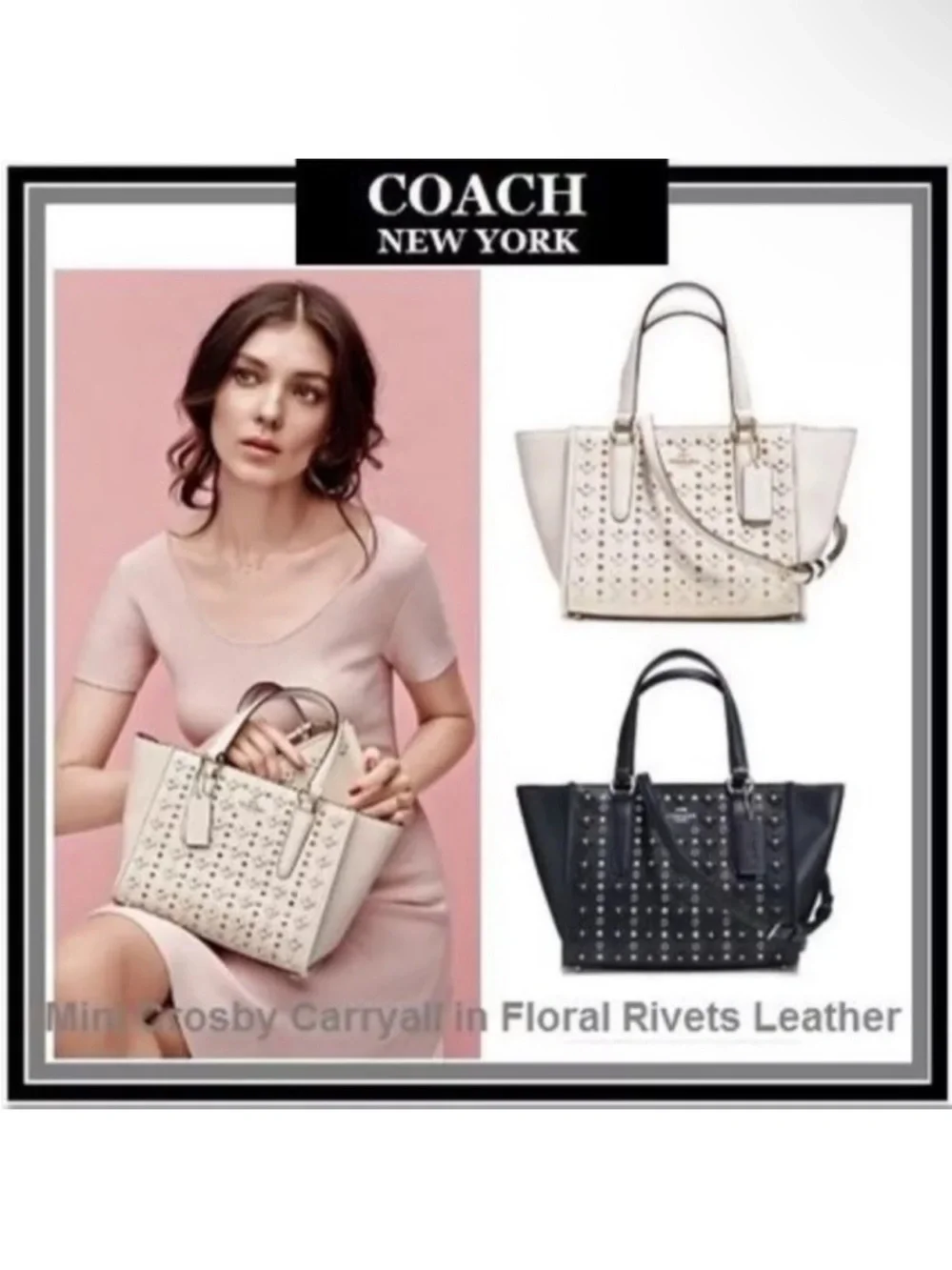 Coach Navy Blue Leather Studded Floral Satchel with Removable Strap - Picture 13 of 13